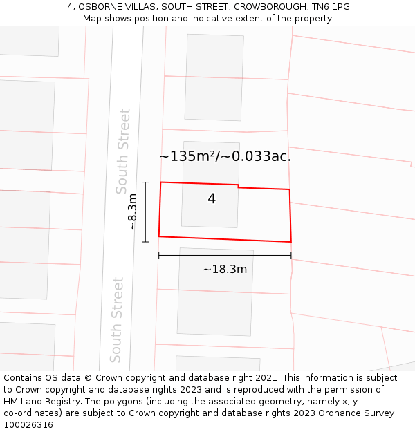 4, OSBORNE VILLAS, SOUTH STREET, CROWBOROUGH, TN6 1PG: Plot and title map