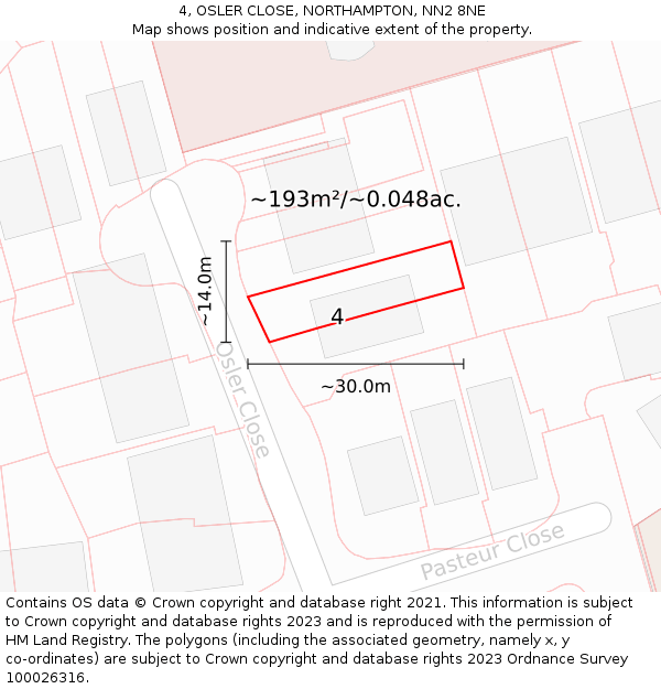 4, OSLER CLOSE, NORTHAMPTON, NN2 8NE: Plot and title map