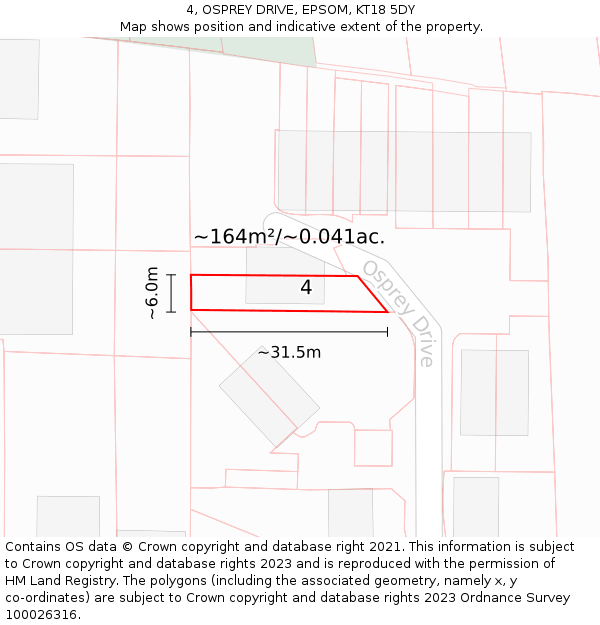 4, OSPREY DRIVE, EPSOM, KT18 5DY: Plot and title map