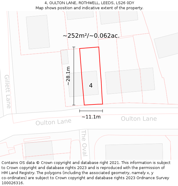 4, OULTON LANE, ROTHWELL, LEEDS, LS26 0DY: Plot and title map