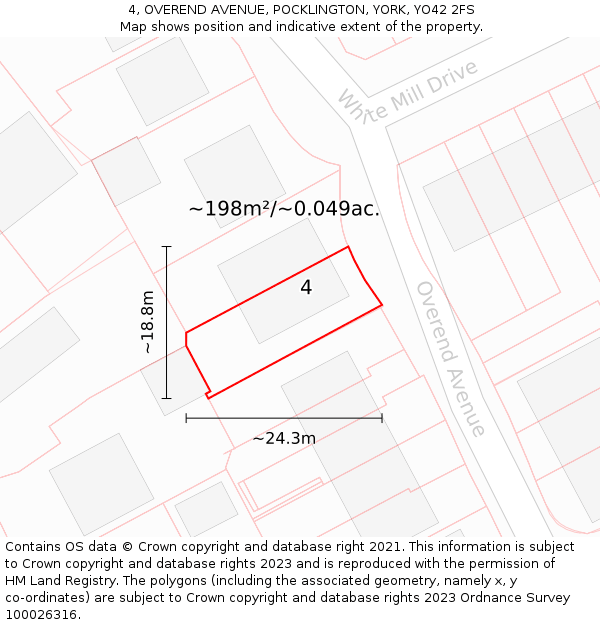 4, OVEREND AVENUE, POCKLINGTON, YORK, YO42 2FS: Plot and title map