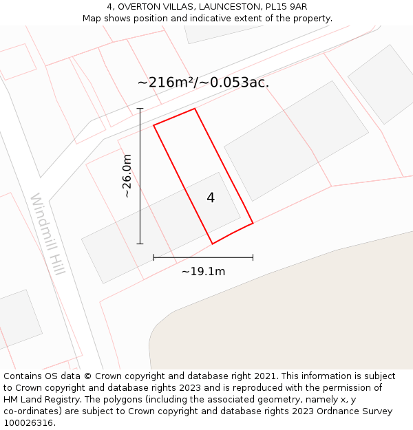 4, OVERTON VILLAS, LAUNCESTON, PL15 9AR: Plot and title map