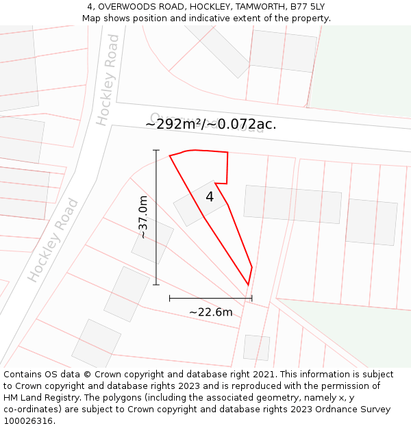 4, OVERWOODS ROAD, HOCKLEY, TAMWORTH, B77 5LY: Plot and title map