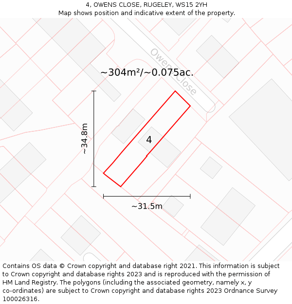 4, OWENS CLOSE, RUGELEY, WS15 2YH: Plot and title map