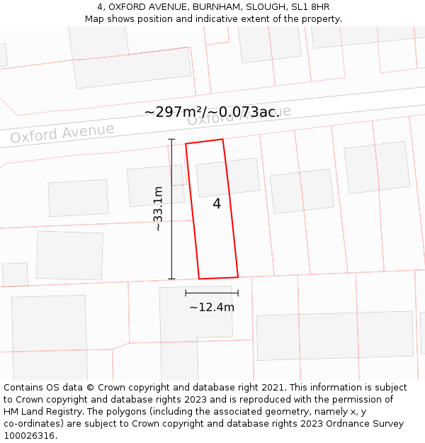 4, OXFORD AVENUE, BURNHAM, SLOUGH, SL1 8HR: Plot and title map