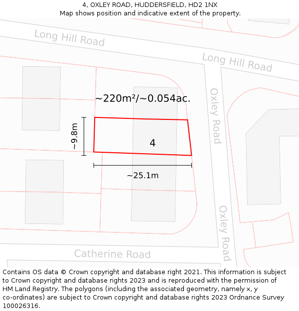 4, OXLEY ROAD, HUDDERSFIELD, HD2 1NX: Plot and title map