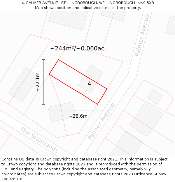 4, PALMER AVENUE, IRTHLINGBOROUGH, WELLINGBOROUGH, NN9 5XB: Plot and title map