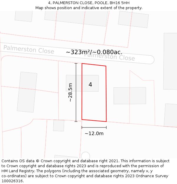4, PALMERSTON CLOSE, POOLE, BH16 5HH: Plot and title map