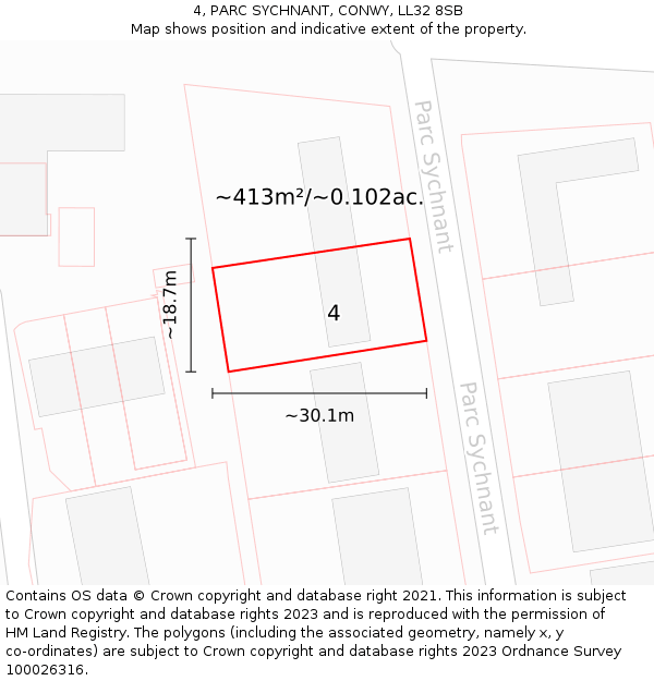 4, PARC SYCHNANT, CONWY, LL32 8SB: Plot and title map