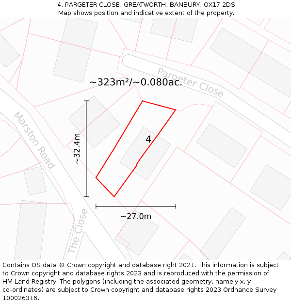 4, PARGETER CLOSE, GREATWORTH, BANBURY, OX17 2DS: Plot and title map