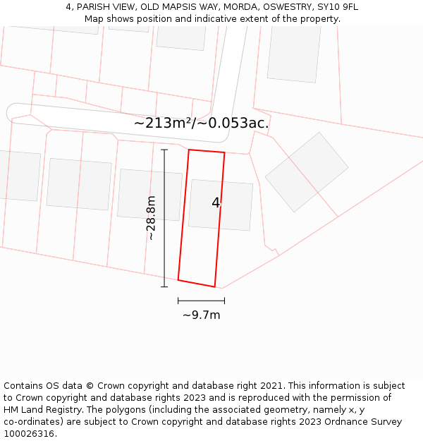 4, PARISH VIEW, OLD MAPSIS WAY, MORDA, OSWESTRY, SY10 9FL: Plot and title map