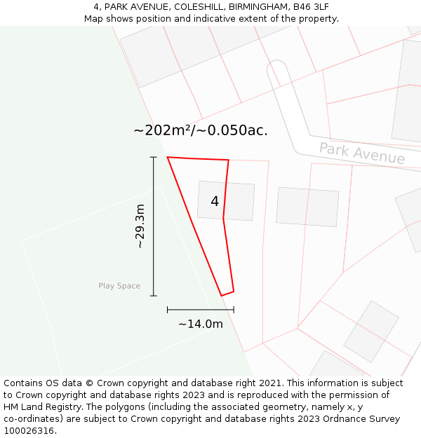 4, PARK AVENUE, COLESHILL, BIRMINGHAM, B46 3LF: Plot and title map