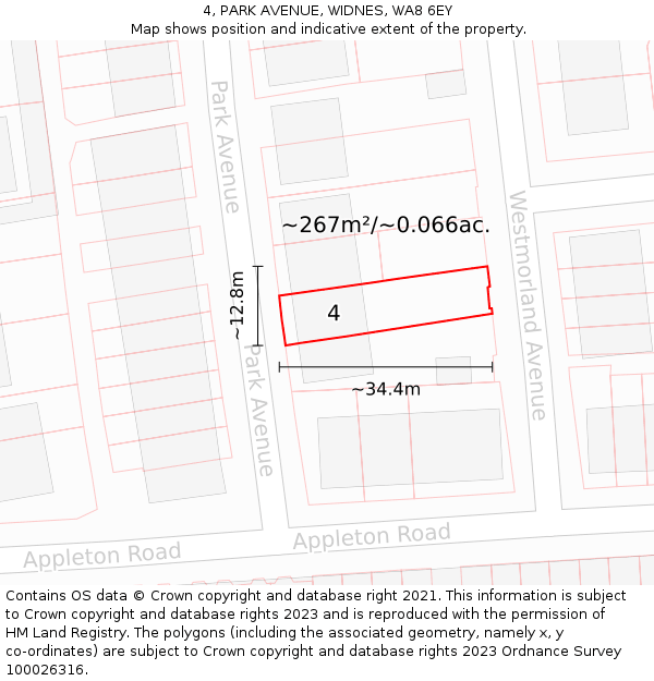 4, PARK AVENUE, WIDNES, WA8 6EY: Plot and title map