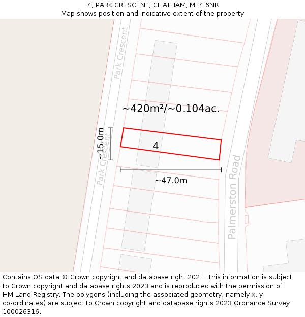 4, PARK CRESCENT, CHATHAM, ME4 6NR: Plot and title map