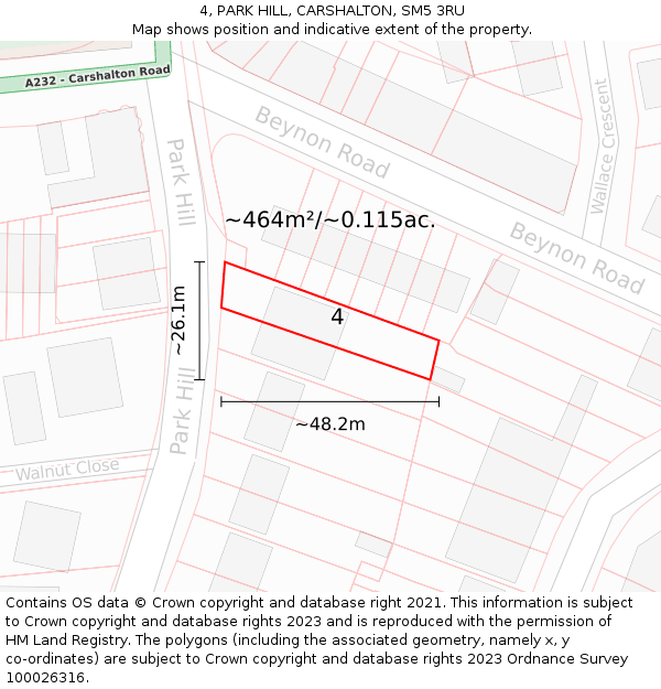 4, PARK HILL, CARSHALTON, SM5 3RU: Plot and title map