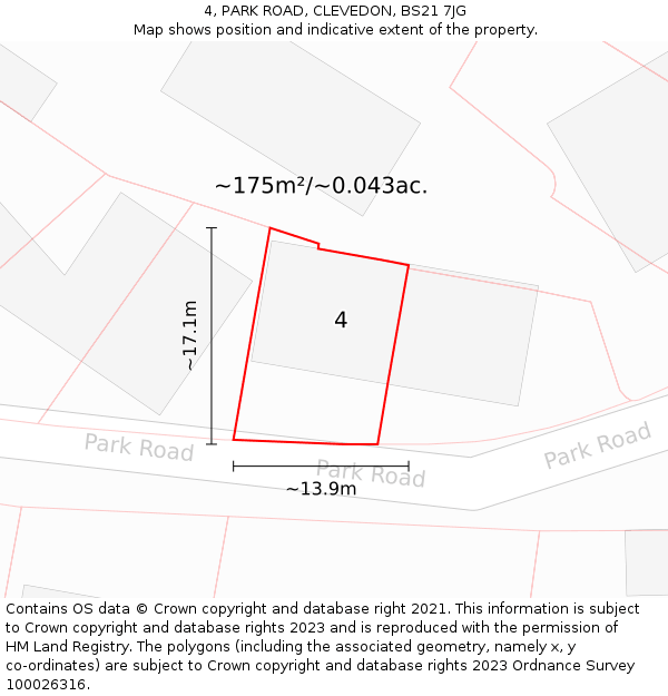 4, PARK ROAD, CLEVEDON, BS21 7JG: Plot and title map