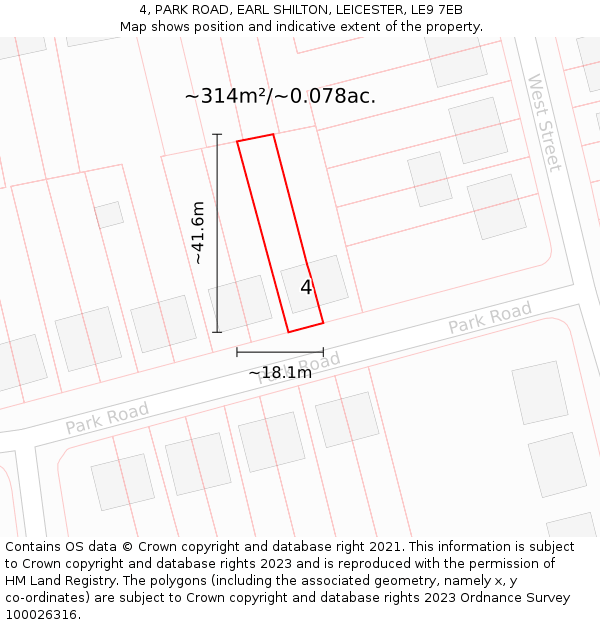 4, PARK ROAD, EARL SHILTON, LEICESTER, LE9 7EB: Plot and title map