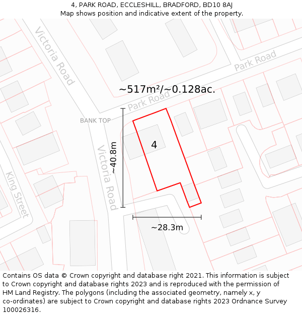 4, PARK ROAD, ECCLESHILL, BRADFORD, BD10 8AJ: Plot and title map