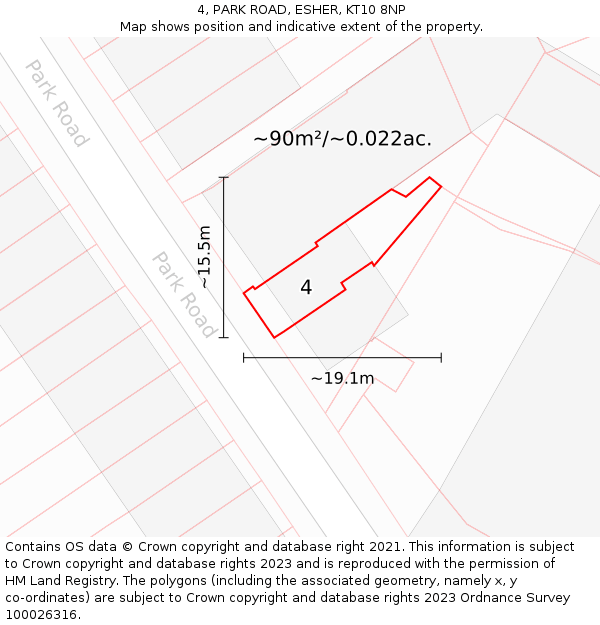 4, PARK ROAD, ESHER, KT10 8NP: Plot and title map