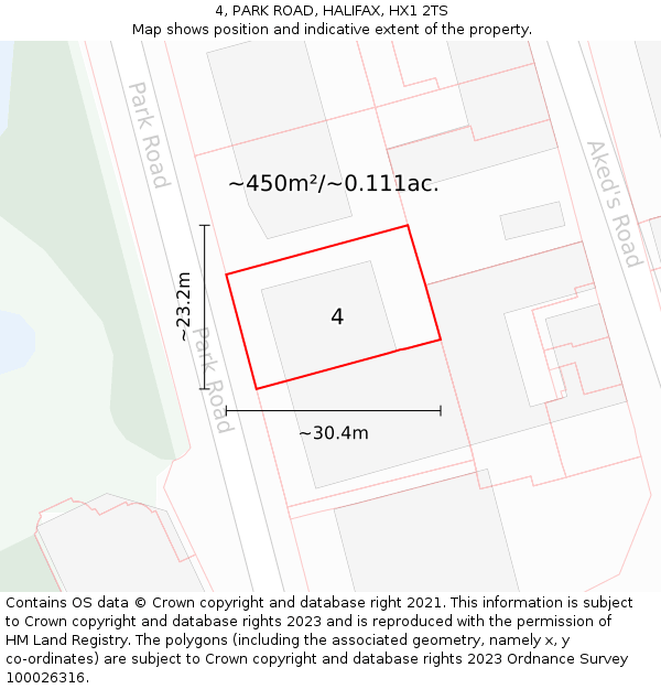 4, PARK ROAD, HALIFAX, HX1 2TS: Plot and title map