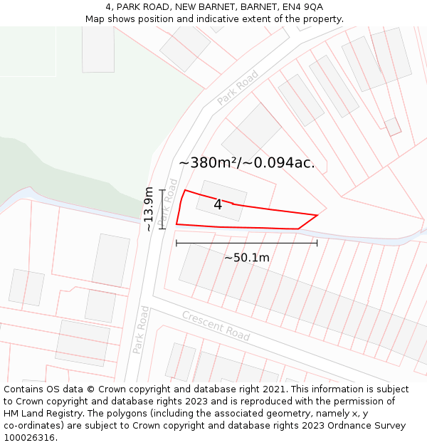 4, PARK ROAD, NEW BARNET, BARNET, EN4 9QA: Plot and title map