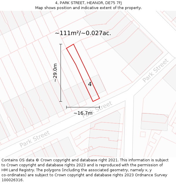 4, PARK STREET, HEANOR, DE75 7FJ: Plot and title map