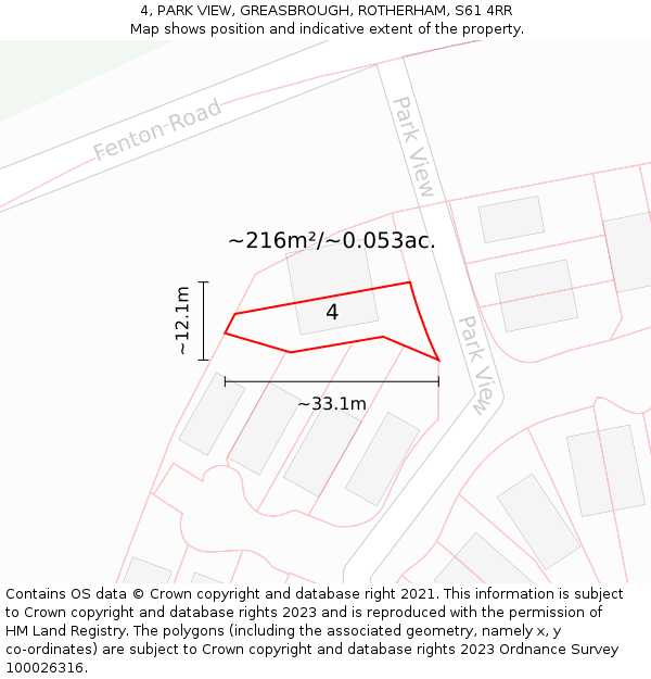 4, PARK VIEW, GREASBROUGH, ROTHERHAM, S61 4RR: Plot and title map