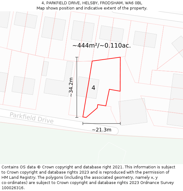 4, PARKFIELD DRIVE, HELSBY, FRODSHAM, WA6 0BL: Plot and title map