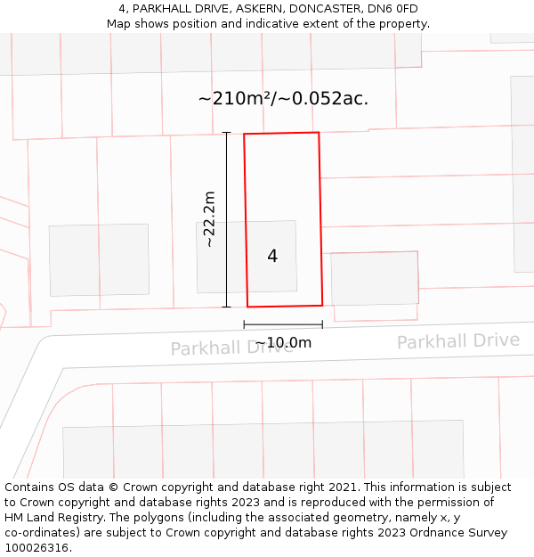 4, PARKHALL DRIVE, ASKERN, DONCASTER, DN6 0FD: Plot and title map