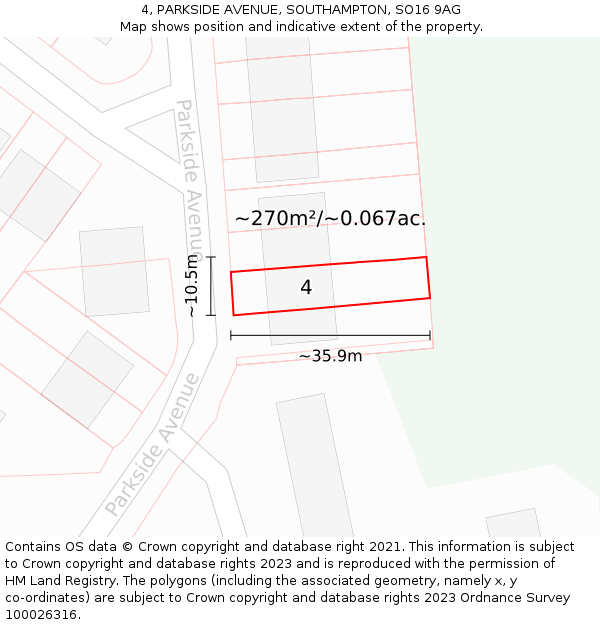 4, PARKSIDE AVENUE, SOUTHAMPTON, SO16 9AG: Plot and title map