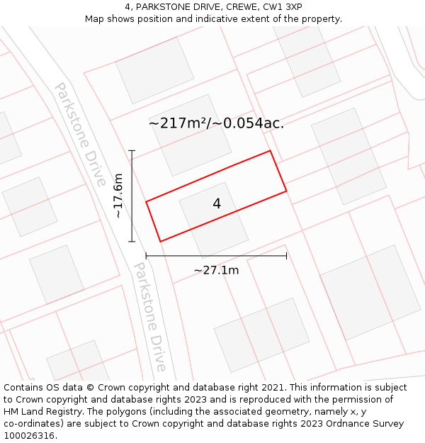 4, PARKSTONE DRIVE, CREWE, CW1 3XP: Plot and title map