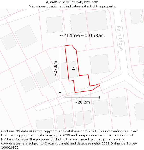 4, PARN CLOSE, CREWE, CW1 4GD: Plot and title map