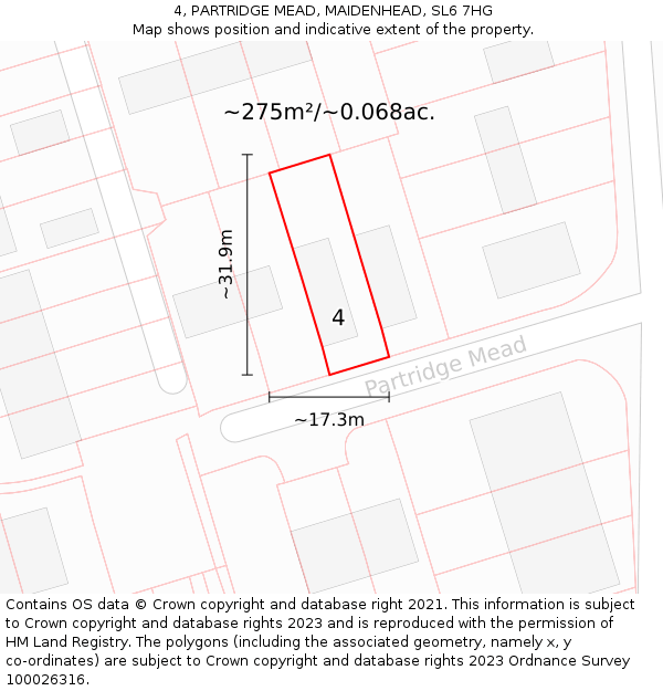 4, PARTRIDGE MEAD, MAIDENHEAD, SL6 7HG: Plot and title map