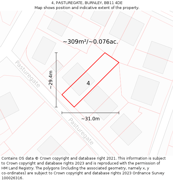 4, PASTUREGATE, BURNLEY, BB11 4DE: Plot and title map