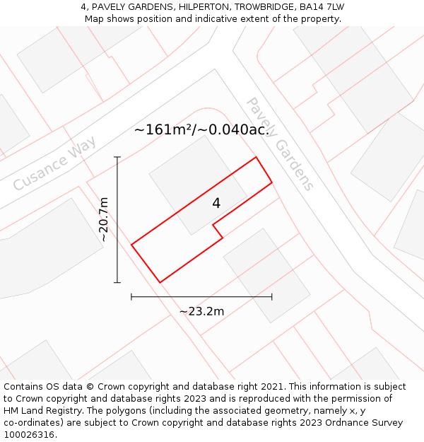 4, PAVELY GARDENS, HILPERTON, TROWBRIDGE, BA14 7LW: Plot and title map