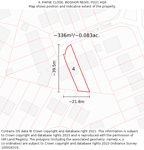 4, PAYNE CLOSE, BOGNOR REGIS, PO21 4QA: Plot and title map