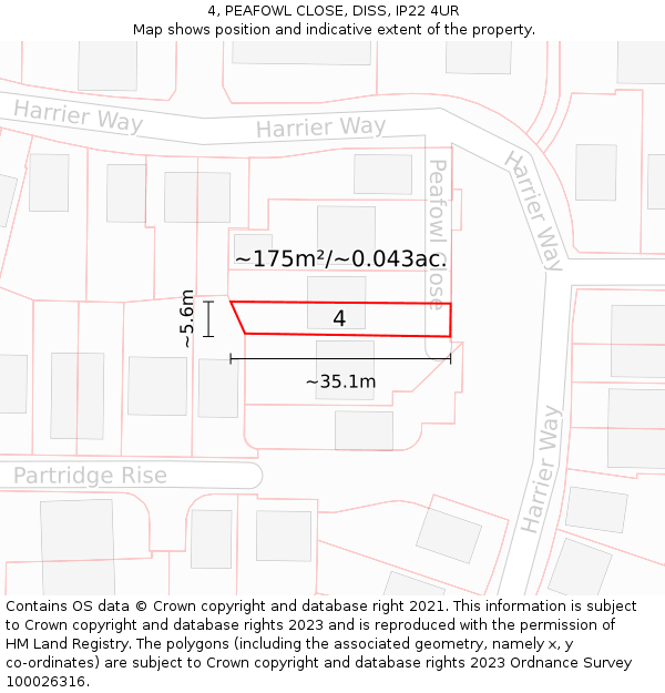 4, PEAFOWL CLOSE, DISS, IP22 4UR: Plot and title map