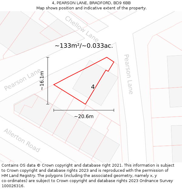 4, PEARSON LANE, BRADFORD, BD9 6BB: Plot and title map