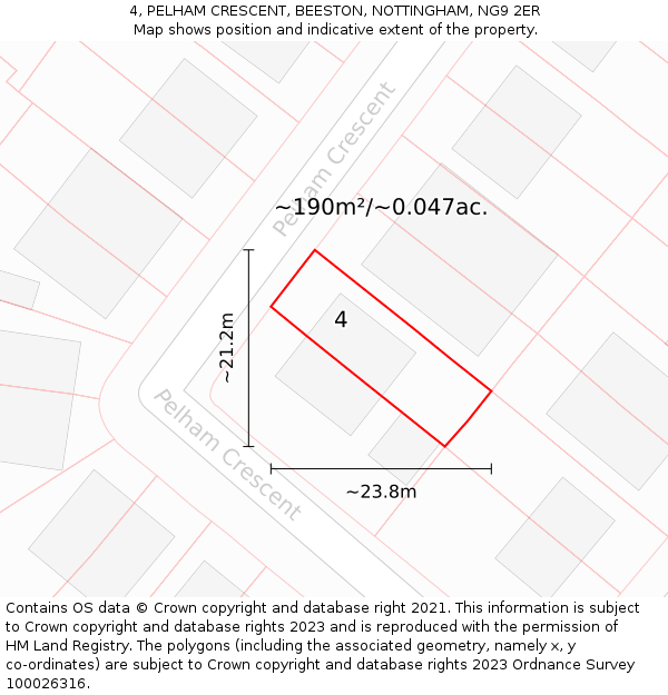 4, PELHAM CRESCENT, BEESTON, NOTTINGHAM, NG9 2ER: Plot and title map