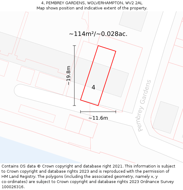 4, PEMBREY GARDENS, WOLVERHAMPTON, WV2 2AL: Plot and title map