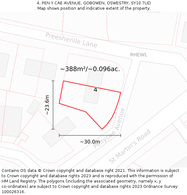 4, PEN Y CAE AVENUE, GOBOWEN, OSWESTRY, SY10 7UD: Plot and title map