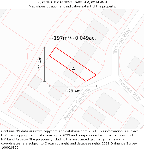 4, PENHALE GARDENS, FAREHAM, PO14 4NN: Plot and title map