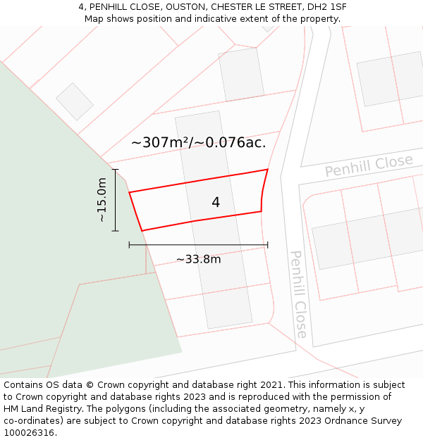 4, PENHILL CLOSE, OUSTON, CHESTER LE STREET, DH2 1SF: Plot and title map