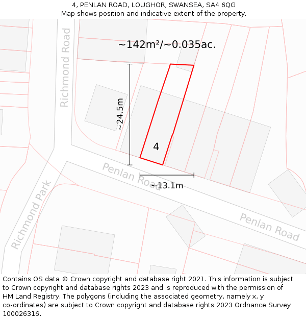 4, PENLAN ROAD, LOUGHOR, SWANSEA, SA4 6QG: Plot and title map