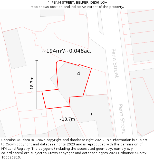 4, PENN STREET, BELPER, DE56 1GH: Plot and title map