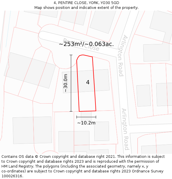 4, PENTIRE CLOSE, YORK, YO30 5GD: Plot and title map