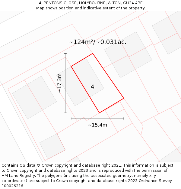 4, PENTONS CLOSE, HOLYBOURNE, ALTON, GU34 4BE: Plot and title map