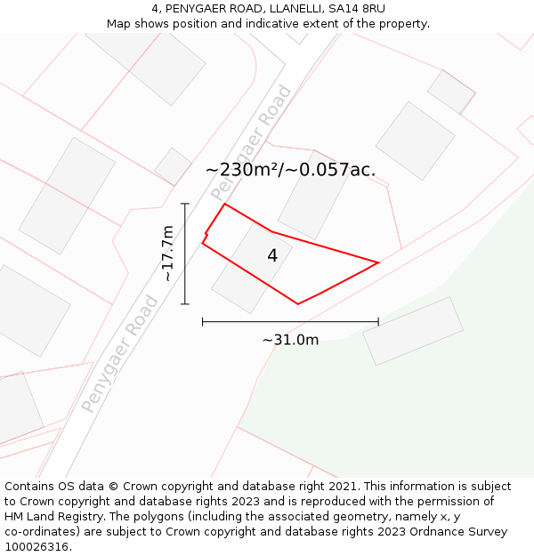 4, PENYGAER ROAD, LLANELLI, SA14 8RU: Plot and title map