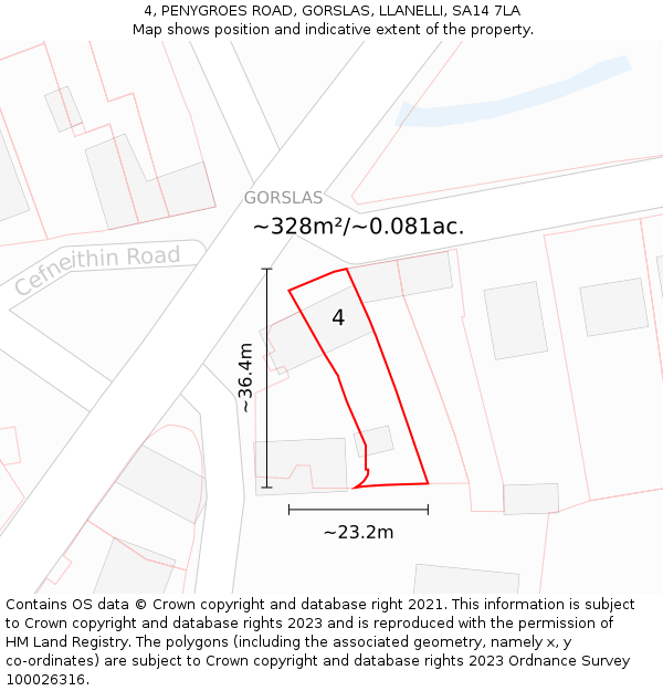 4, PENYGROES ROAD, GORSLAS, LLANELLI, SA14 7LA: Plot and title map