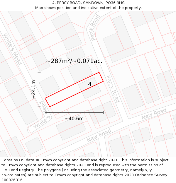 4, PERCY ROAD, SANDOWN, PO36 9HS: Plot and title map